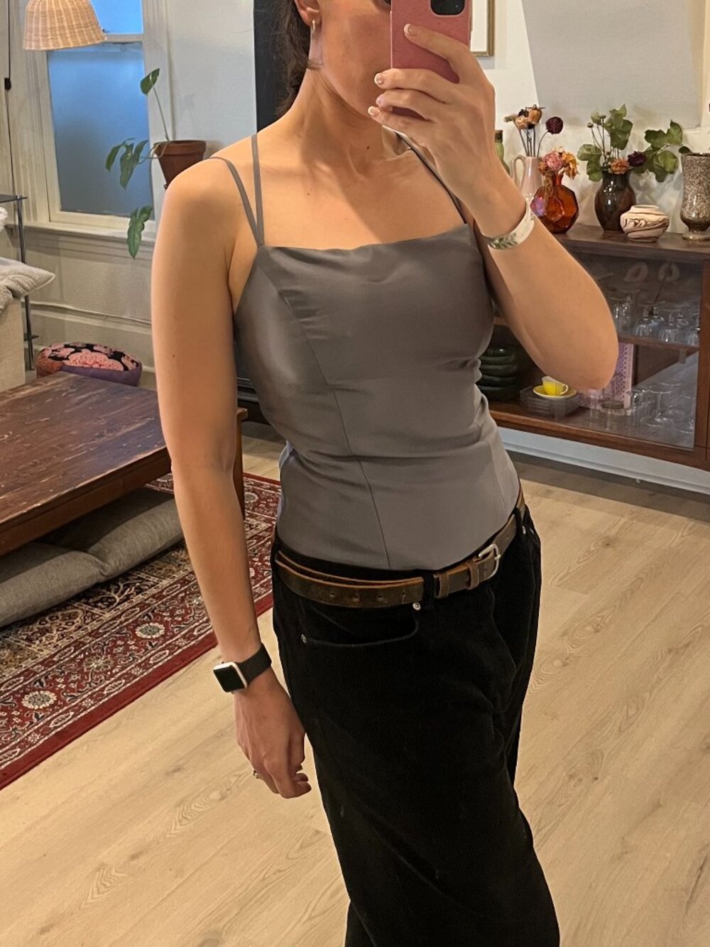 Y2K Silver Bodice Style Strappy Top.
